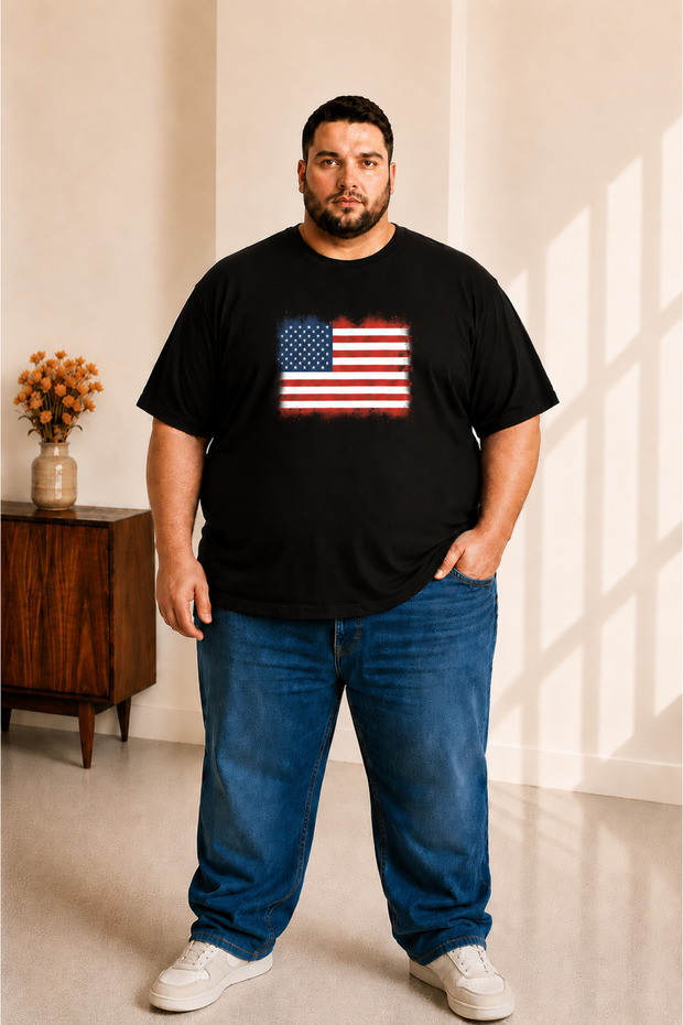 Men's Large Size Short Sleeve America Flag Printed T-Shirt 3XL 4XL 5XL 6XL 7XL 8XL 9XL