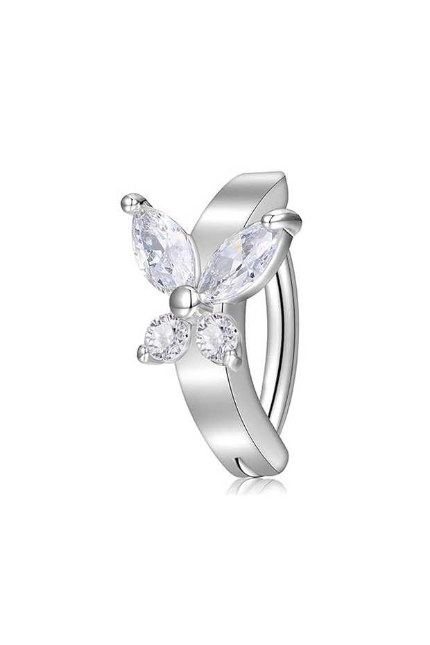 silver3 Butterfly Navel Belly Button Ring Surgical Steel Zircon Heart Umbilical Ring Reverse Curved