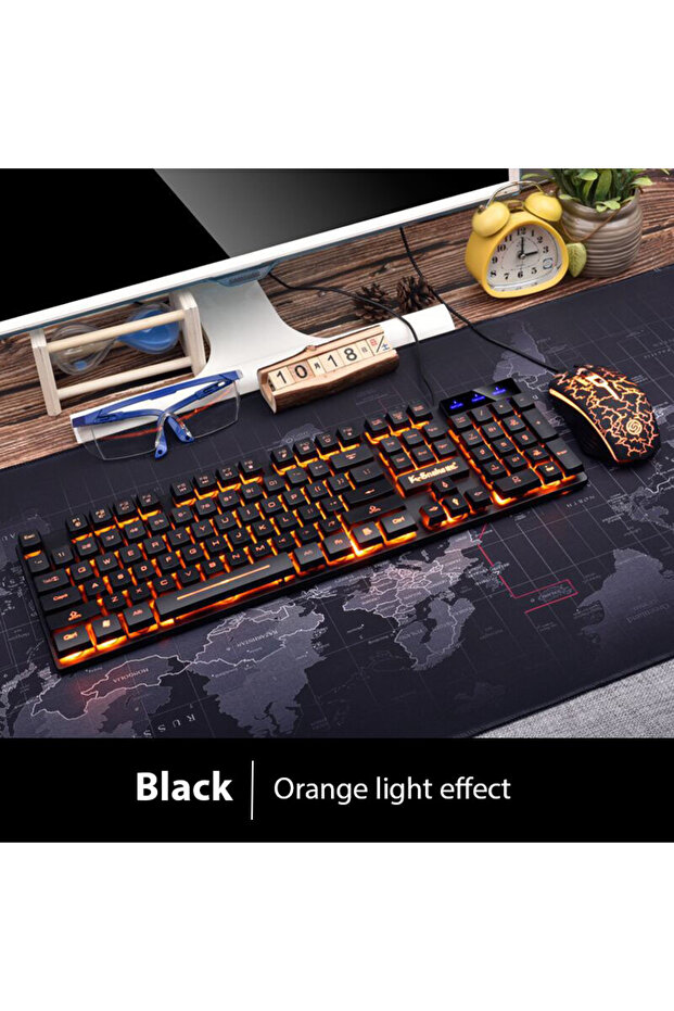 Orange KM320 Keyboard And Mouse Set Waterproof Luminous Game Backlit Keyboard