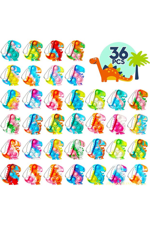 36pcs Random Colors 12/36Pcs Dinosaur Party Favors Pop Keychain Fidget Toys Bulk Stress Relief Senso