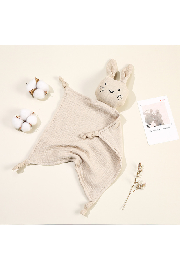 Light khaki Baby Cotton Muslin Comfortable Blanket Cute Cat Doll For Infant Kids Sleep Appease Towel