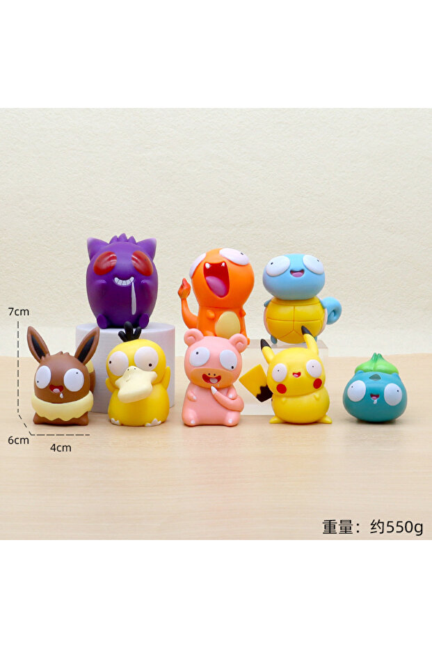 Bandai YELLOW 8pcs/set Pokemon Silly Kawaii Big Eye Pikachu Charmander Bulbasaur Funny Gk Action Fig
