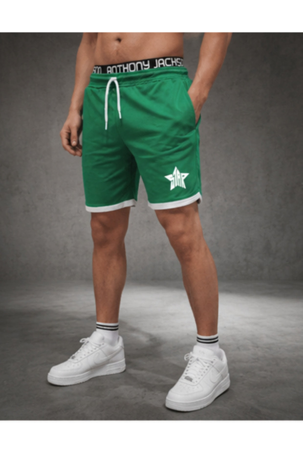 Men's Green Star Casual Sports Shorts Slim Fit Quick Dry Stretchy Cappa Fabric