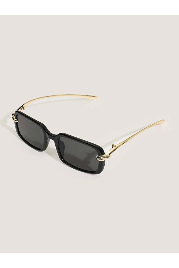 Unisex Rectangular Sunglasses Black Frame Smoked Glass Wolfe C1