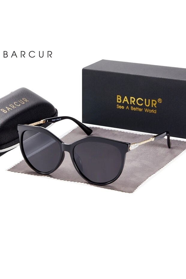Black Gray BARCUR Polarized Cat Eye Sunglasses Women Gradient Round Sun Glasses for Women Oculos Lun