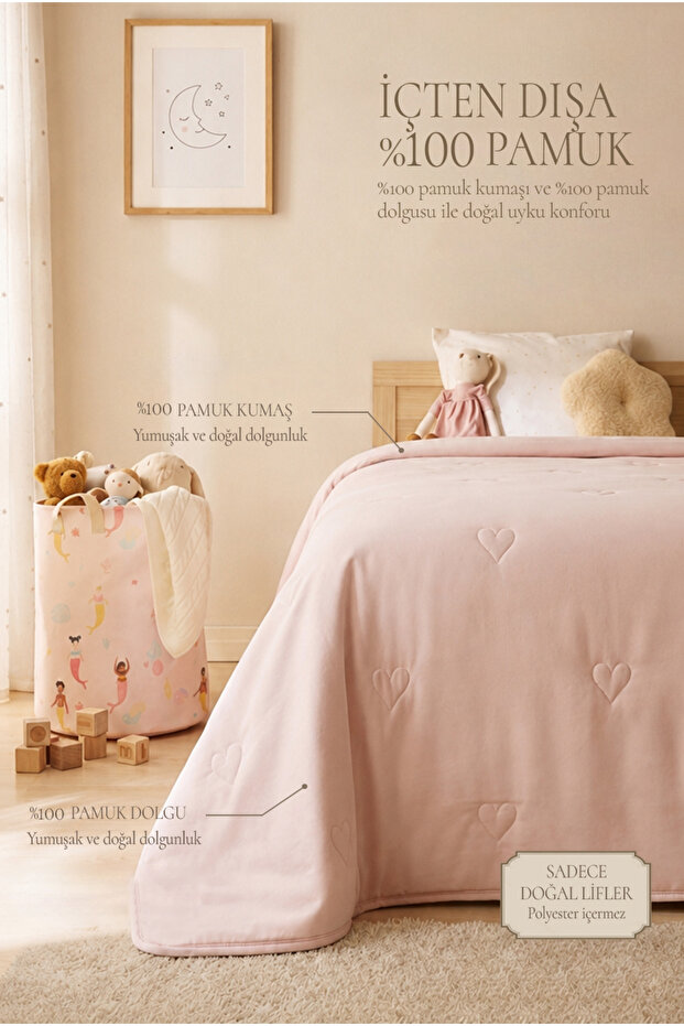 100% Cotton Combed Cotton Pink Heart Embroidered Children's Single Quilt Multi-Purpose Cover 155X215