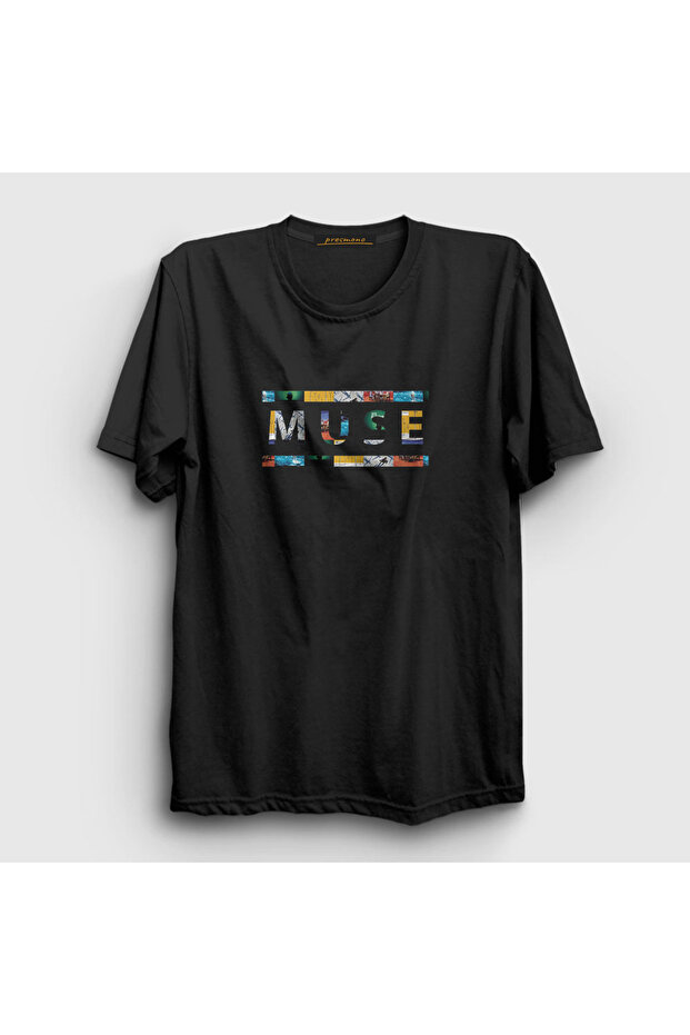 تي شيرت أسود بشعار V2 Muse للجنسين 70207tt