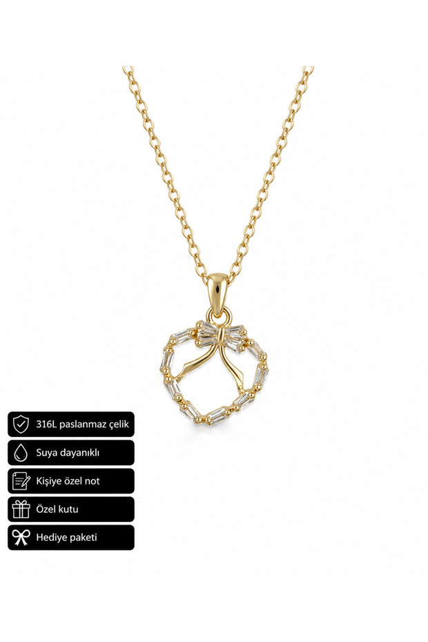 316L Stainless Steel Bow Detailed Hoop Necklace Gift Option