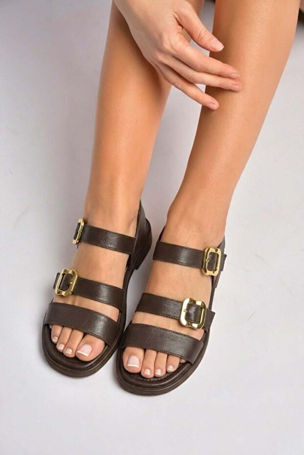Y291594203 Brown Genuine Leather Sandals