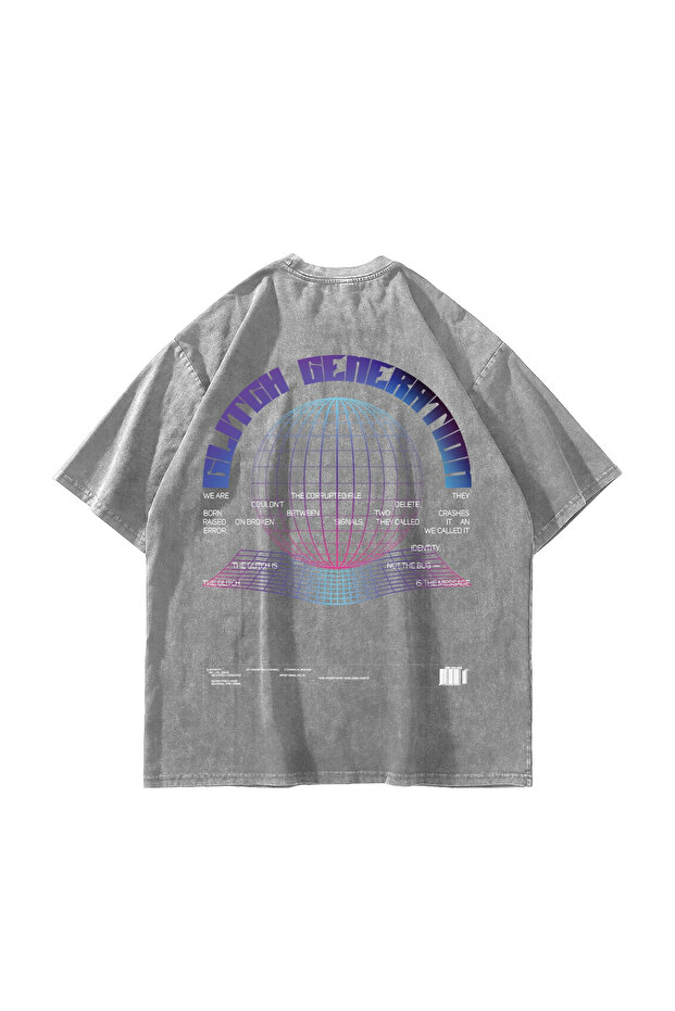 Glitch Printed Oversize Unisex Washable White Tshirt