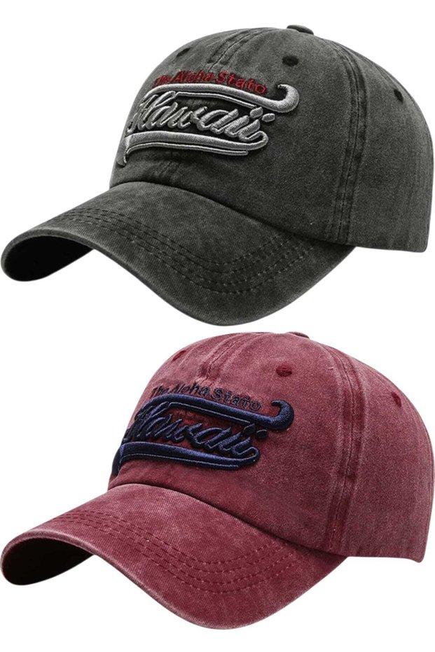 Unisex Vintage Hawaiian Embroidered Adjustable Baseball Cap Hat Set of 2