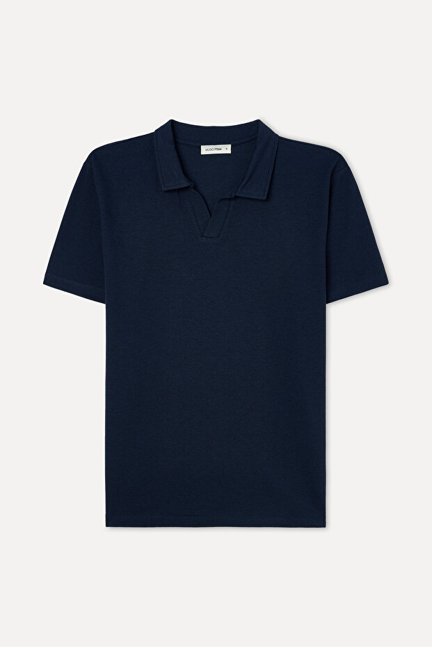 Men's Navy Blue Polo Neck T-Shirt