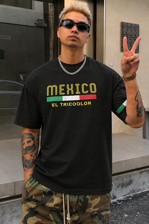 Men's Regular Printed T-Shirt with Mexico Text, 100% Cotton, Comfortable Fit T-Shirt