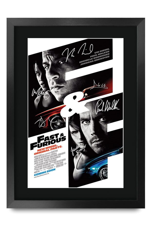 Alayra Framed Fast & Furious 4 Vin Diesel 16 x 12 inch Gifts Printed Poster Signed Autograph Picture for Movie Memorabilia Fans - 16" x 12" Framed