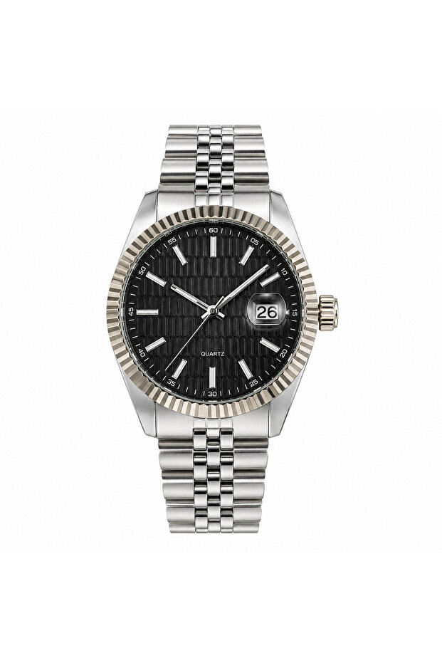 Black Dial Active Calendar Men's Steel Wristwatch
