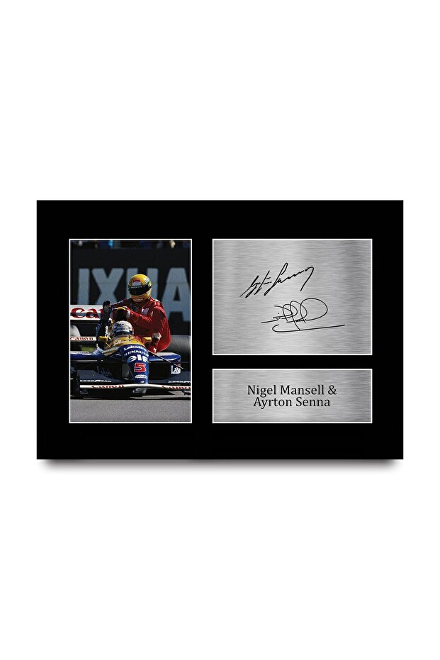 Nigel Mansell & Ayrton Senna Signed Autograph Picture A4 F1 Framed Gift