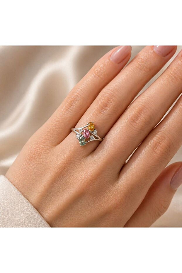 Adjustable Tarnish-Resistant Steel Ring with Natural Tourmaline Stone – Women's Ring