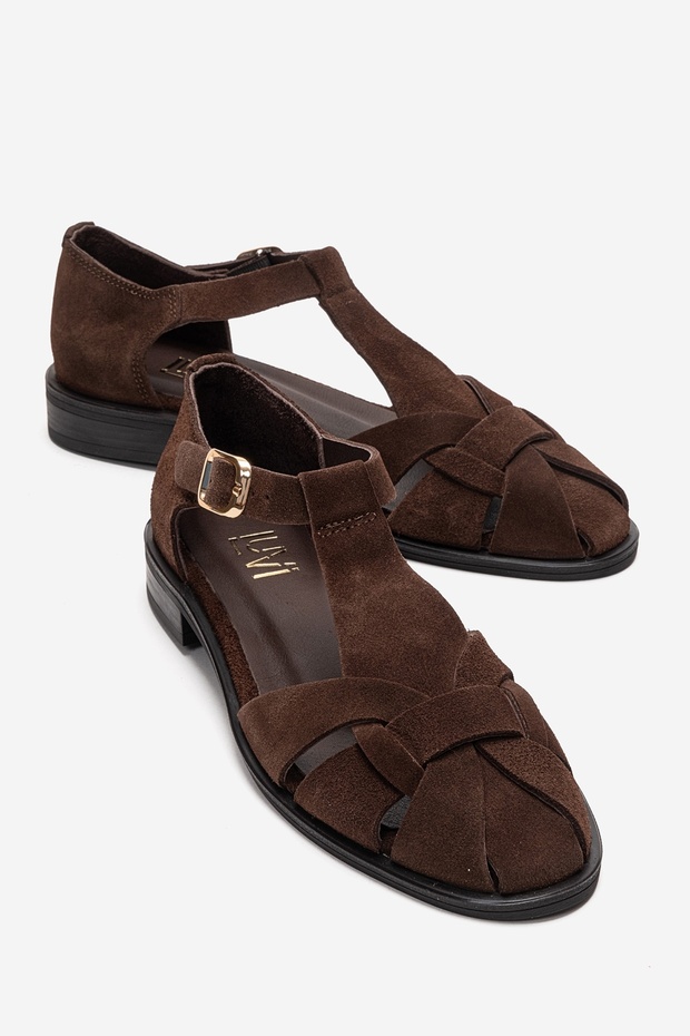 Dexara Brown Suede Genuine Leather Women's Sandals
