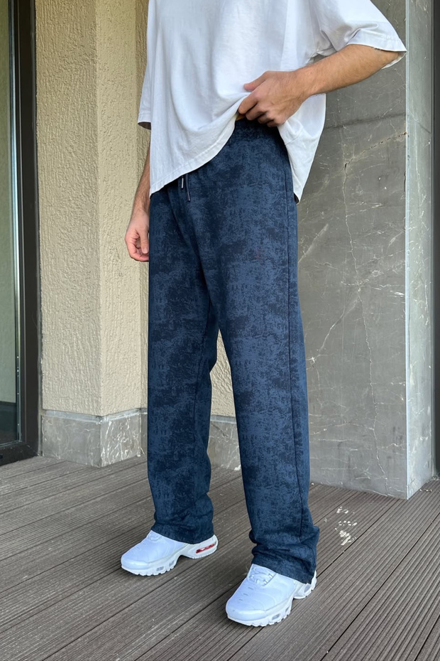Men's Navy Blue Oversize Tie-Dye Pattern Jogger Sweatpants