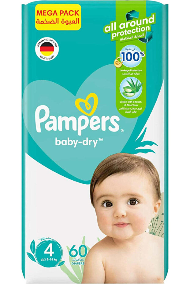 Baby-Dry Taped Diapers with Aloe Vera Lotion, Size 4, 60 Count