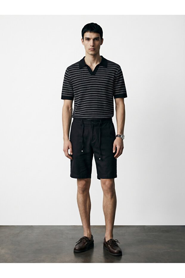 Bequeme Basic-Shorts aus Leinen mit elastischem Bund - 3