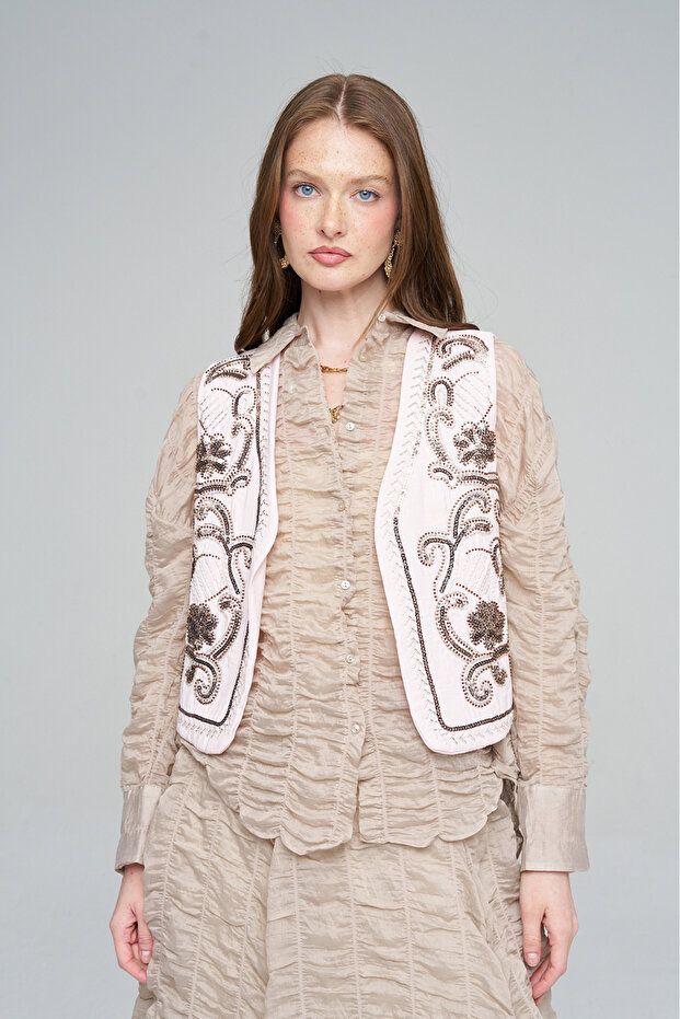 Women's Pastel Color Embroidered Flowy Vest