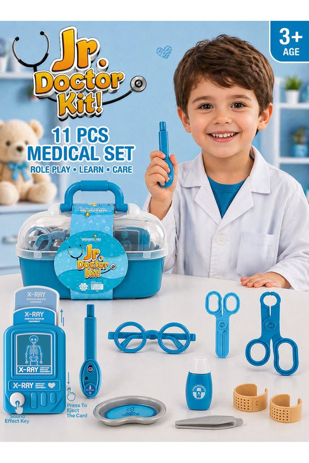 Jr Doctor Kit 11 PCS Kids Medical Play Set with X-Ray Toy Carry Case Age 3+