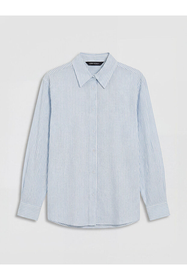 Lcw Modestblue Striped Linen Blend Women's Shirt