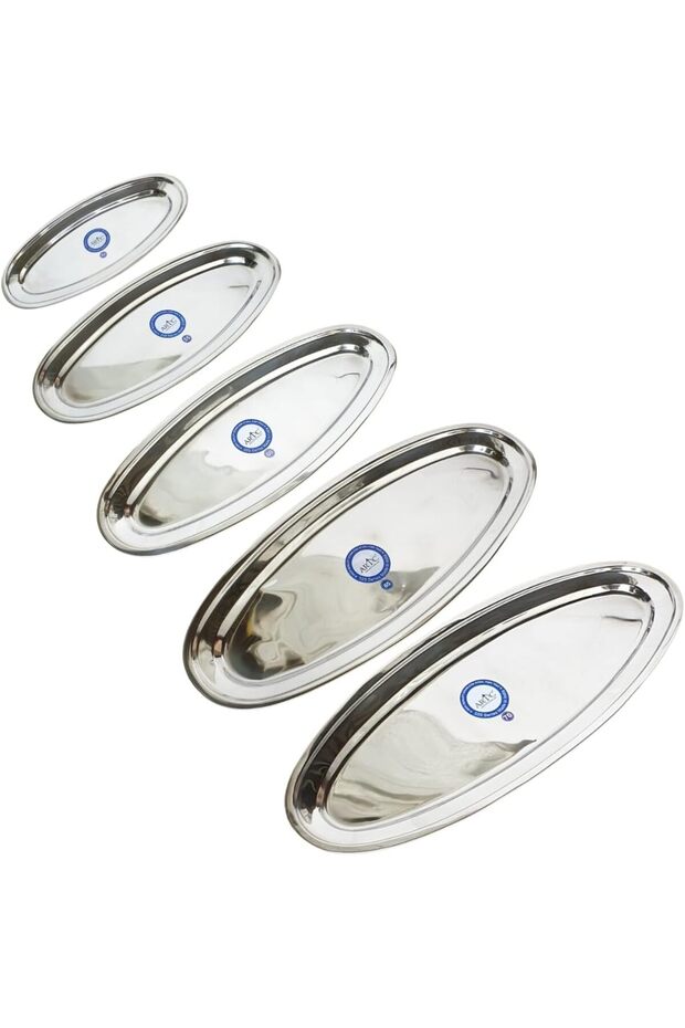 Stainless Steel Platter Kitchen Trays Oval Shape Serving Tray, 304 Stainless Steel - 5pc Set