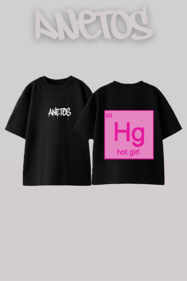 Hg Tasarım Back Printed Cotton Black Oversize T-Shirt