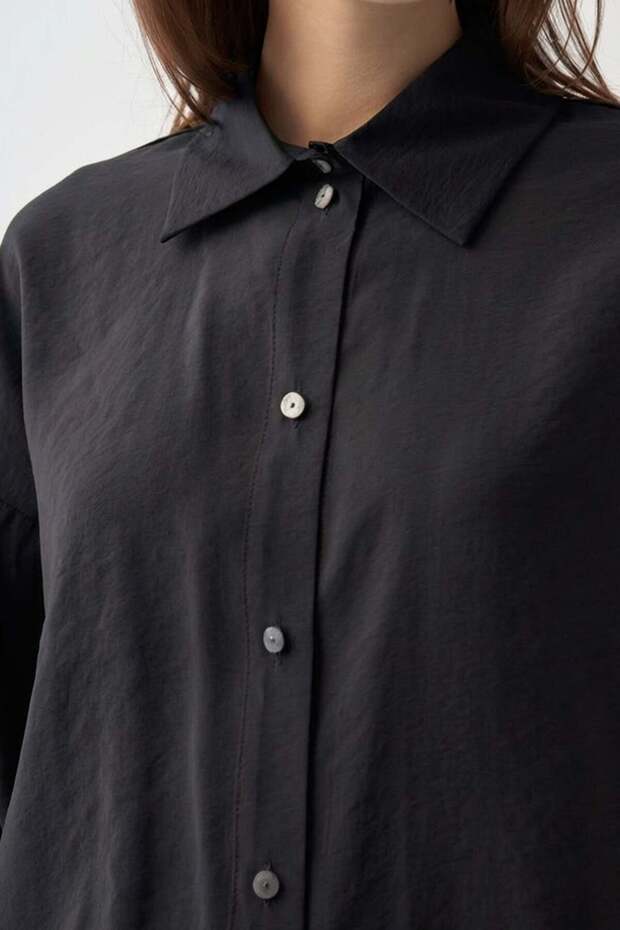 Black Buttoned Oversize Jacket - 4