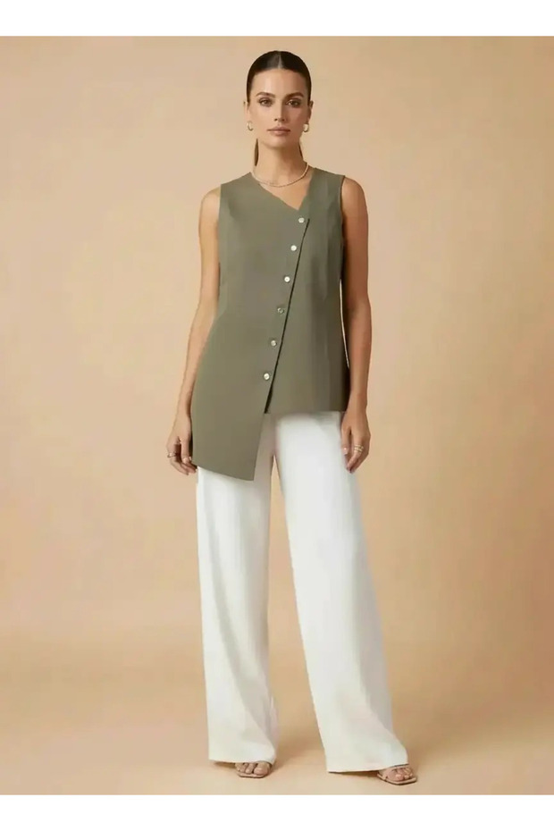Asymmetrical Button Detail 100% Cotton Vest