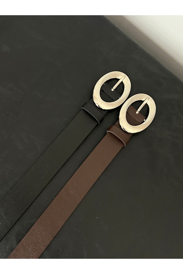 2-Piece Macro Oval Silver Buckle Belt Jacket Belt Dress Belt Trouser Belt