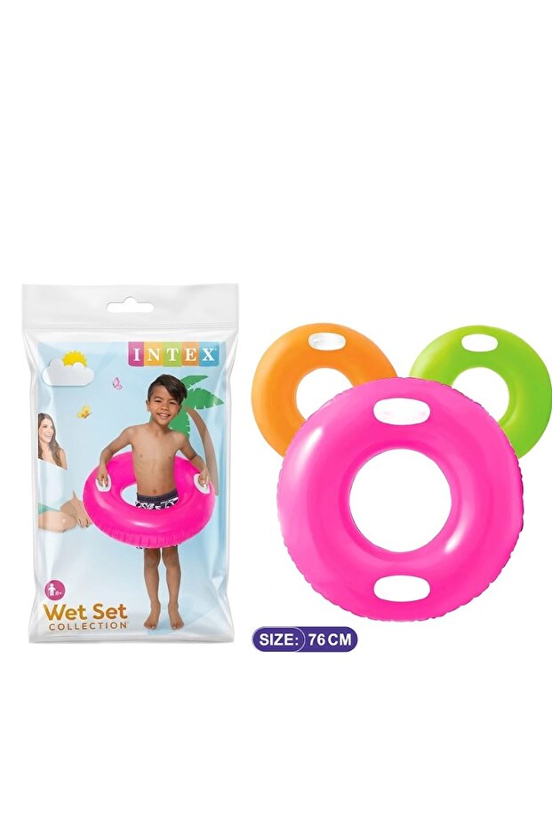 عوامة سباحة دائرية إنتكس (INTEX) مع مقابض – مقاس 76 سم – ألوان فسفورية زاهية