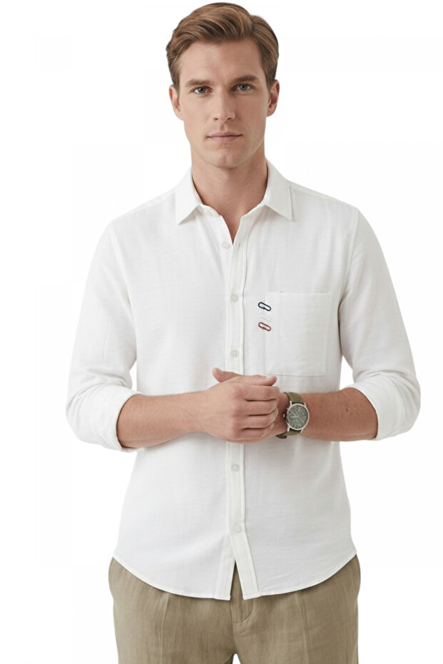 White Comfortable Fit, Wrinkle-Free, Iron-Free Modal Fabric Lycra Men's Shirt 2602633