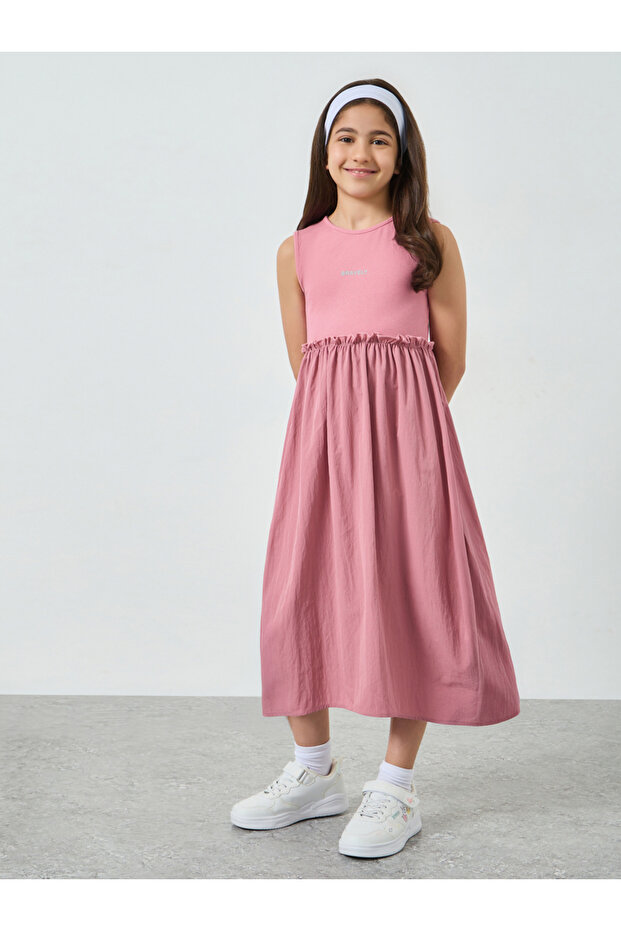 Girls Text Print Sleeveless Dress