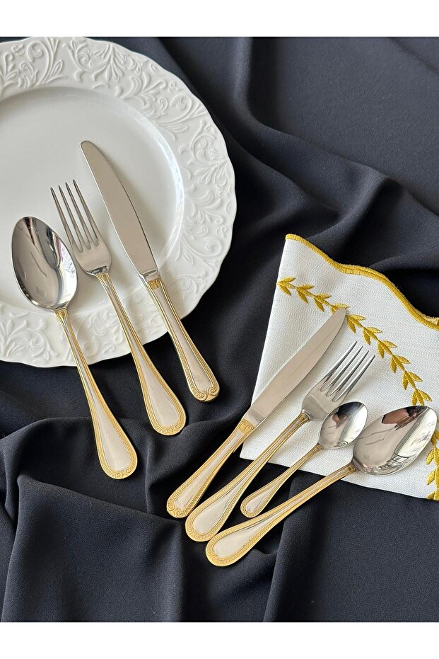 24K Decorated Gold Victorian 42 Piece Cutlery Set for 6 People