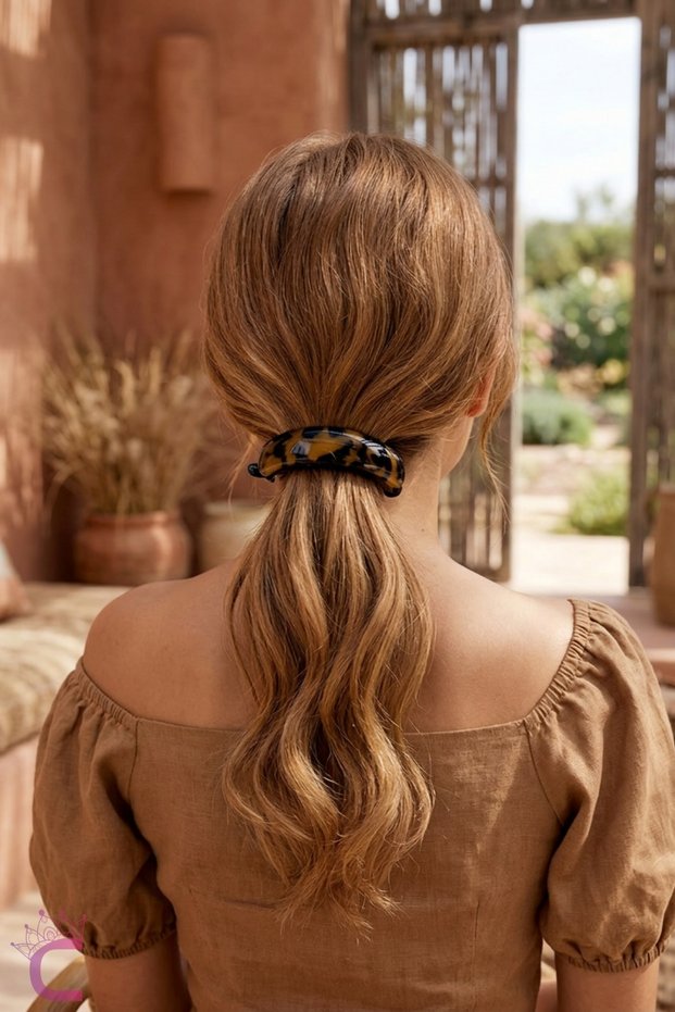 Women's Leopard Patterned Curved Acetate Banana Hair Clip 7cm - Retro Model Luxury Pinch Hair Bun Clip