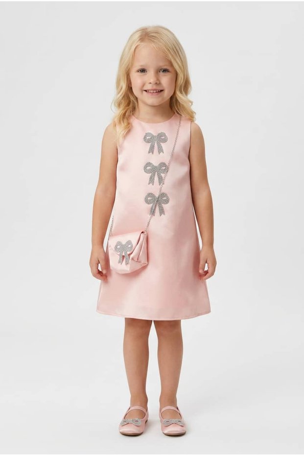 Girl's Special Occasion Dress with Stone Bow Detail, Ages 4-7