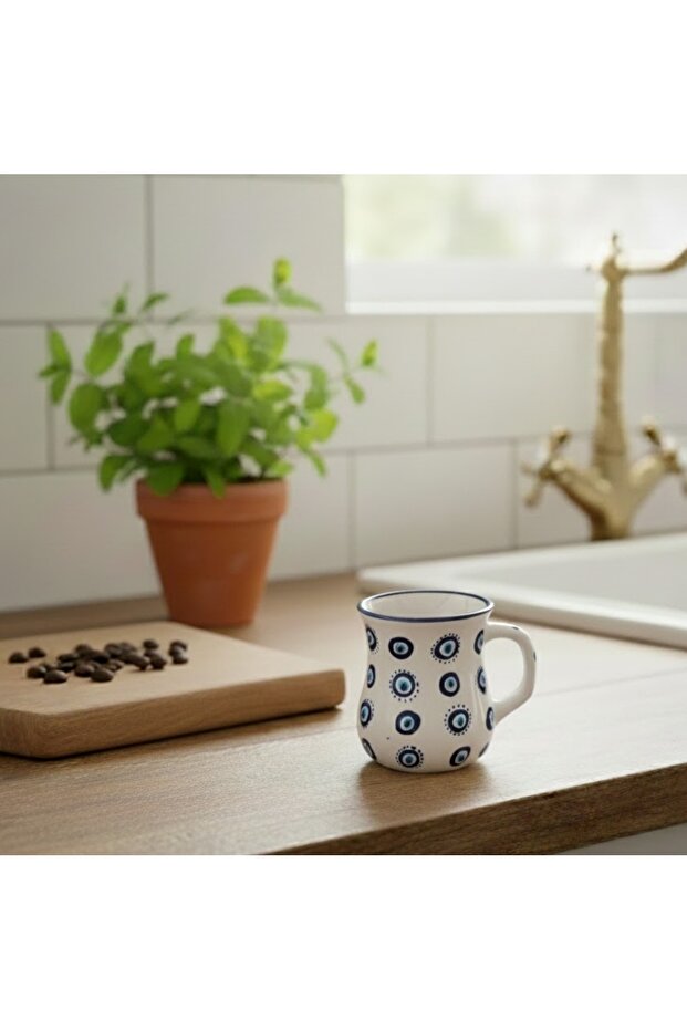 Handmade Evil Eye Patterned Ceramic Ayran Cup - 2