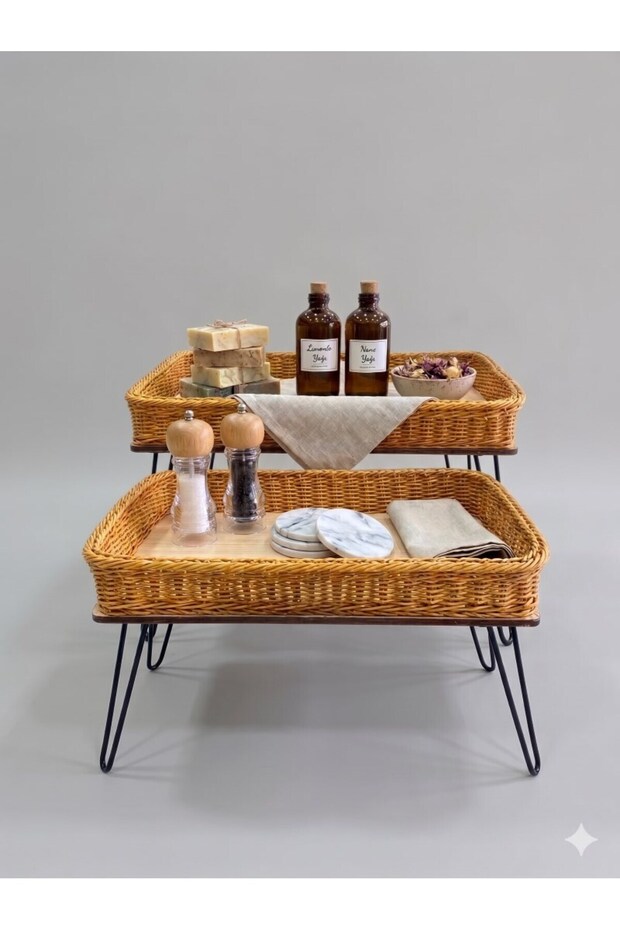Double Wicker Presentation and Organizer Set with Foldable Legs