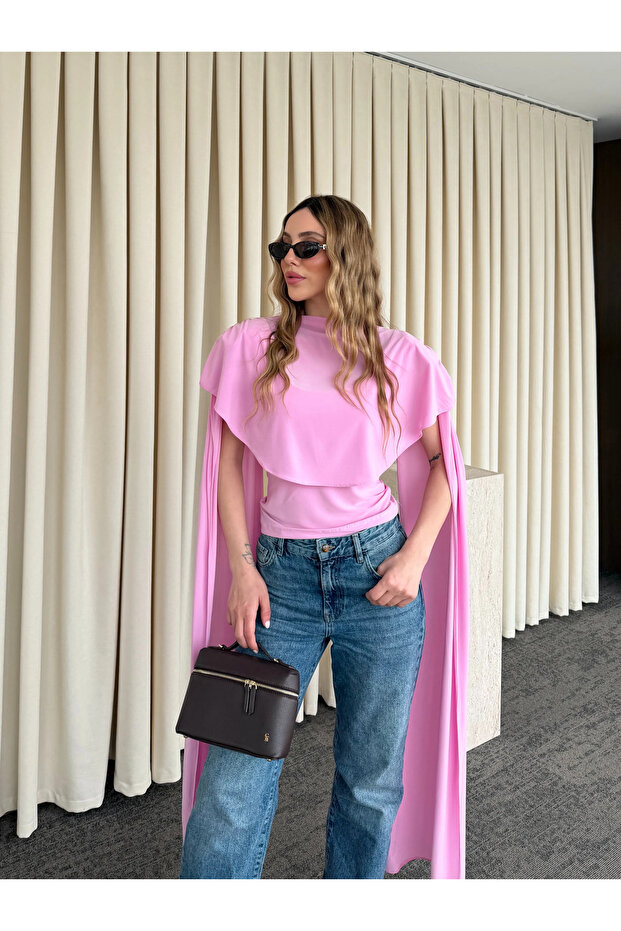 Powder Pink Cape Blouse - 1030