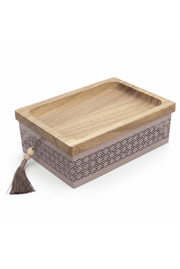 Rectangle Wooden Candy Tray with Mauve Taupe Metal Base – 28 × 18 cm