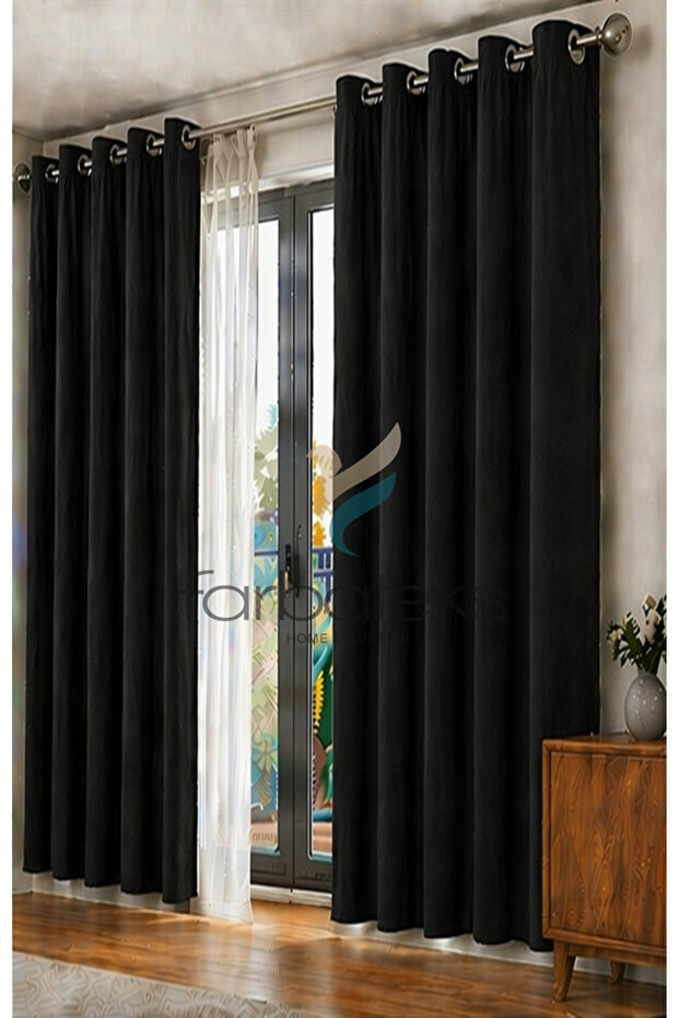Black Velvet Rustic Velvety Fabric Curtain