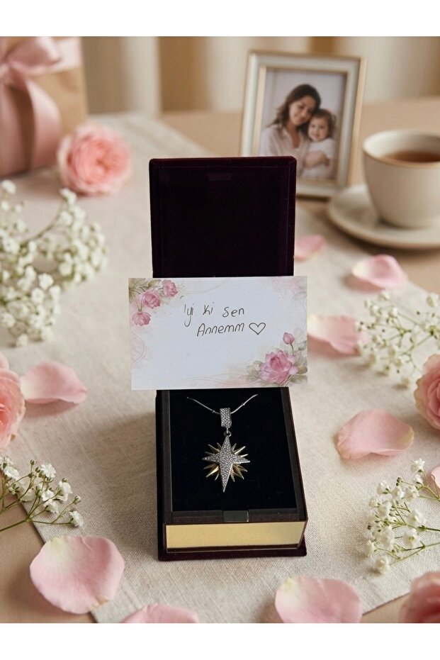 North Star Zircon Stone Steel Gold Necklace