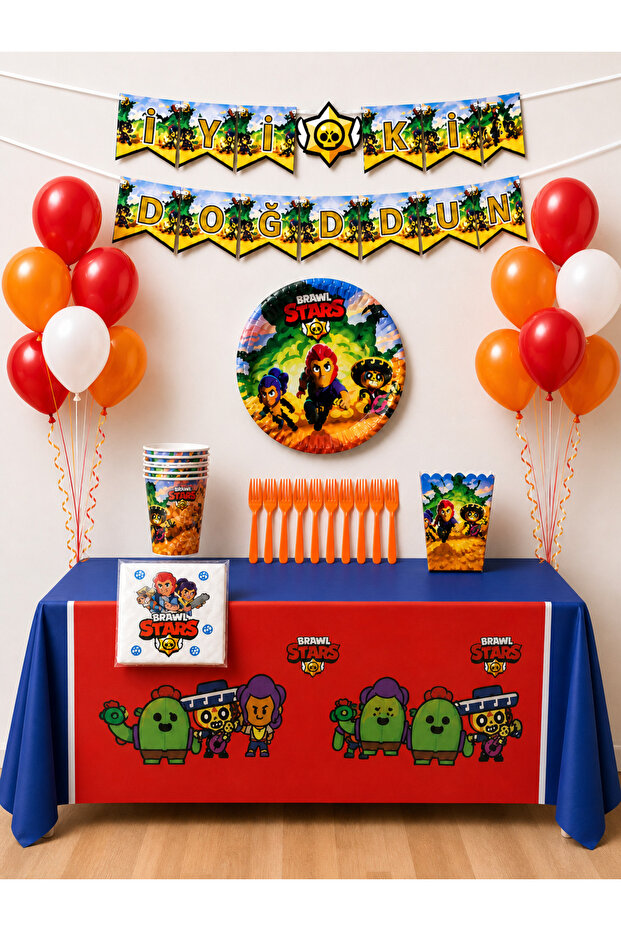 Brawl Stars Themed 52 Piece Birthday Set for 8 People, Plate, Cup, Balloon, Streamer