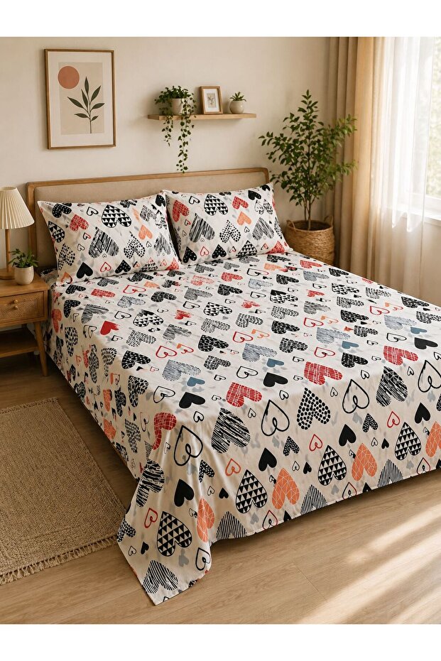 3-Piece Flat Cotton Bedsheet Set – 1 Flat Sheet + 2 Pillowcases, Soft & Breathable