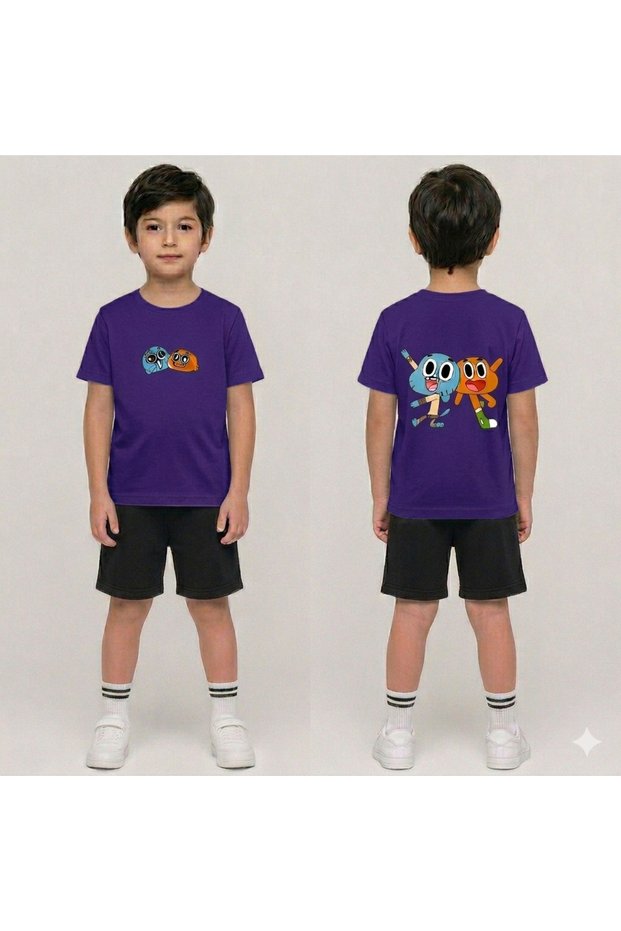 Boys' and Girls' T-Shirt and Shorts Set 100% Cotton Summer Comfortable Fit Printed T-Shirt Children's Combination