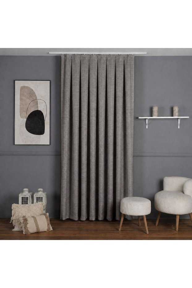 Linen Blackout Background Curtain 1/3 with Frequent Pleats for Cornice