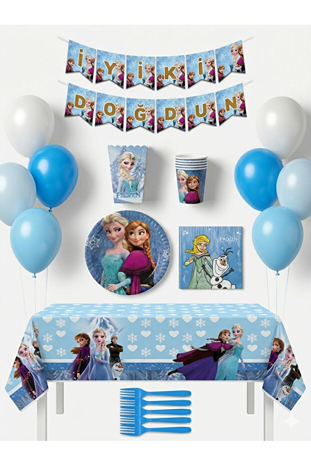 Snow Princess Themed 52 Piece Birthday Set for 8 People, Plate, Cup, Balloon, Streamer